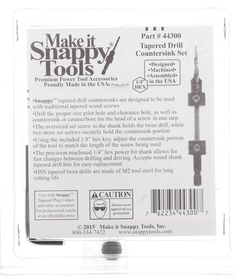 Make it Snappy Tools 44300 New 3-Piece Hex Shank Countersinks Set For #6/#8/#10 Wood Screws, Reusable, Use With Round Shank Tapered Twist Drills, 1.8-Inch Hex Key, 1/4-Inch Hex Power Bit Shank - Image 3